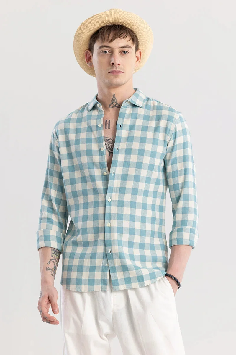 سنيتش Elysium Ocean Blue Linen Checks Shirt
